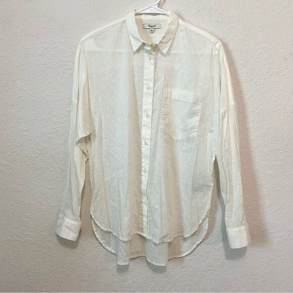 Madewell Swiss Cotton Dot Button Down Long Sleeve  Sheer Top Ivory Size Small - Picture 1 of 8
